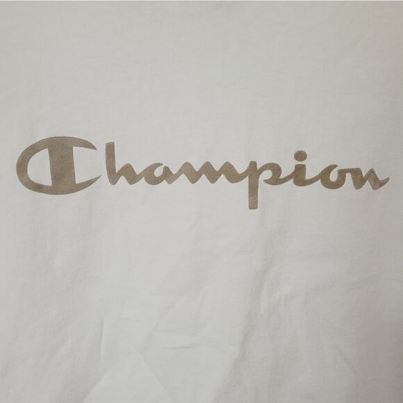 Champion Cropped Long Sleeve Crewneck in White & Gold Size Large - Picture 2 of 8